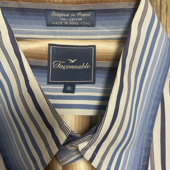 Faconnable Sz XL 100% Linen Button Down Striped Blue Brown Shirt 

#7 - Picture 5 of 6